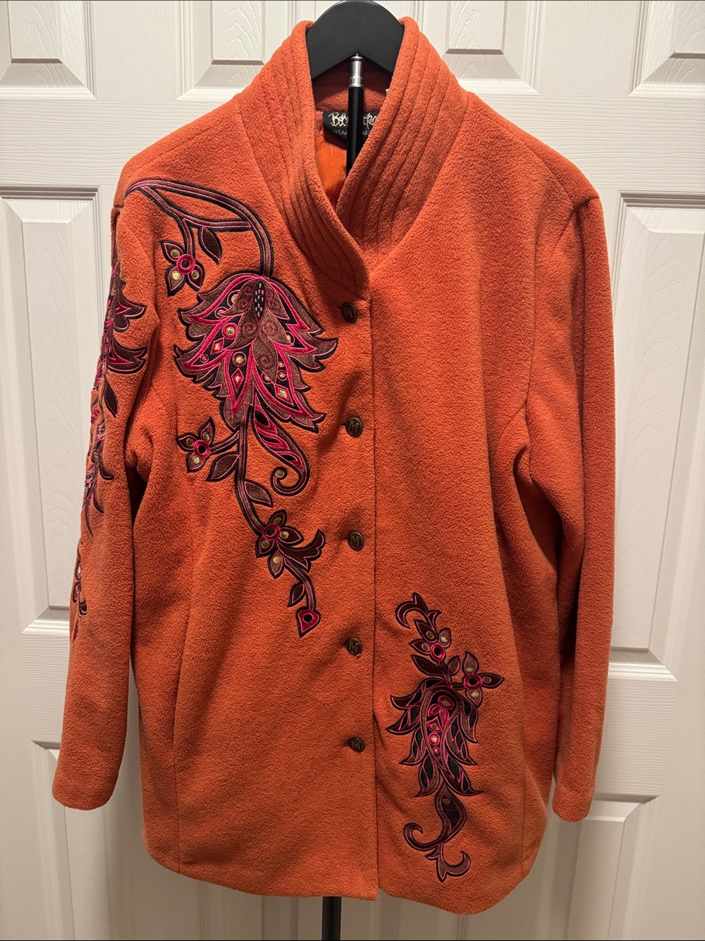 Bob Mackie Burnt Orange Embroidered Shawl-Collar Jacket